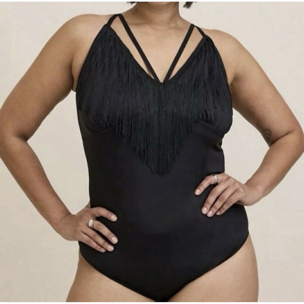 Torrid Sexy Black Deep V Fringed Strappy Microfiber Bodysuit Plus Size 4X New